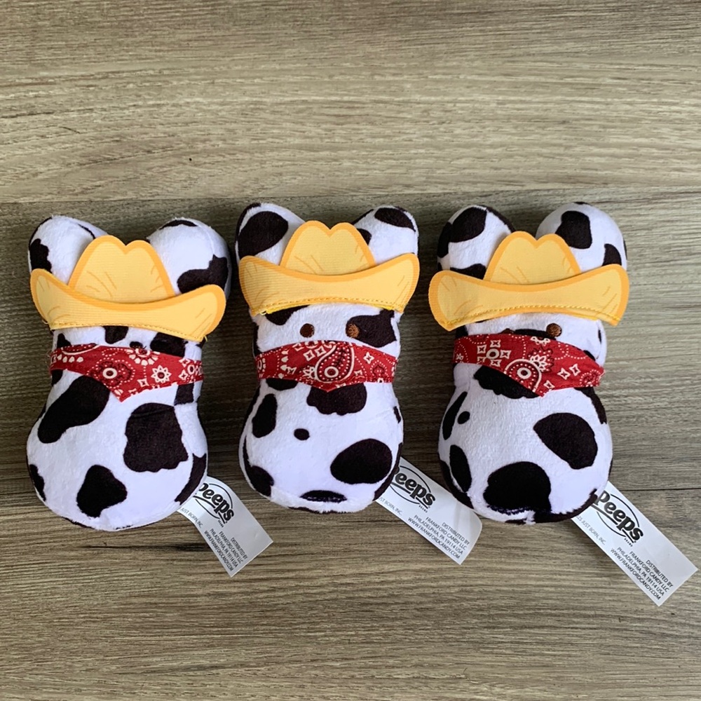 3 Peeps Bunny Cow Print Plush Farm House Frankford Easter Rabbit Peep Cowboy New